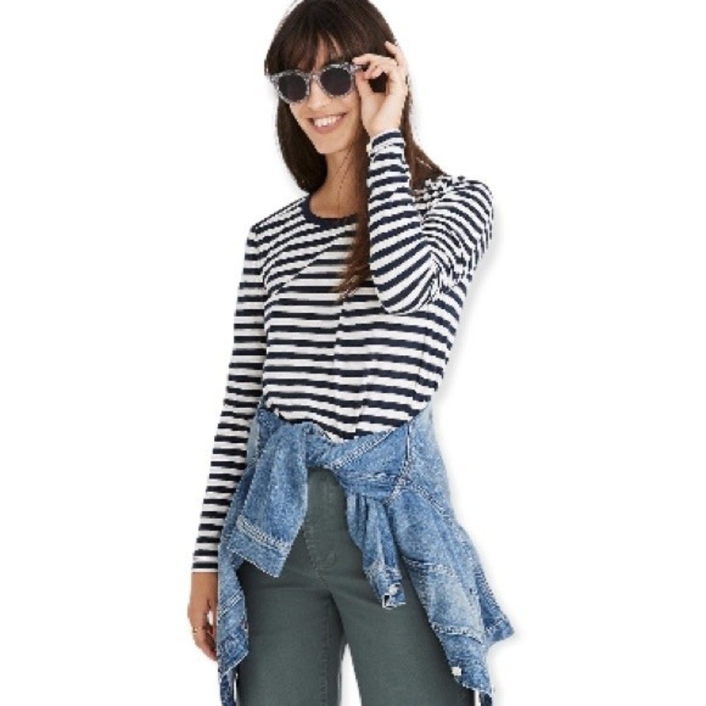 Madewell T Shirt Striped Lynda Long-Sleeve Whisper Cotton blue white Size XS